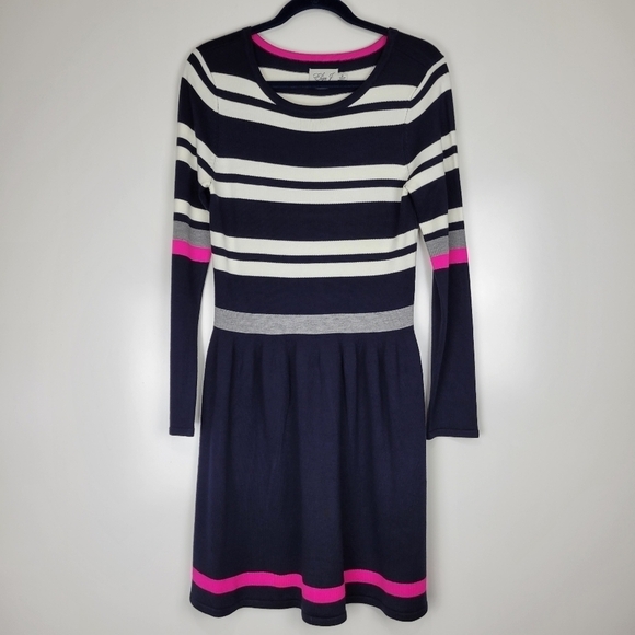 Eliza J Dresses & Skirts - Eliza J Women's Navy Striped Pink/Gray/Cream Long Sleeve Sweater Dress Size M